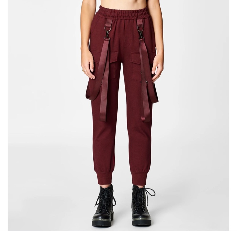 LF maroon strapped pants